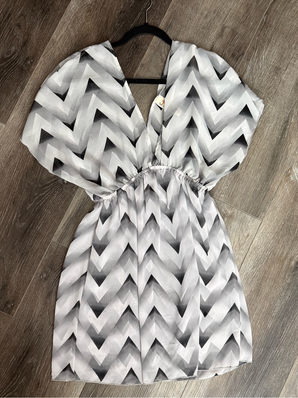 Miken Chevron V-Neck Mini Dress in Gray and White swim cover up